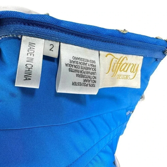 Royal Blue Gold Tulle‎ Strapless Ball Gown Princess Bling Regency Prom Size 2 - Picture 7 of 7